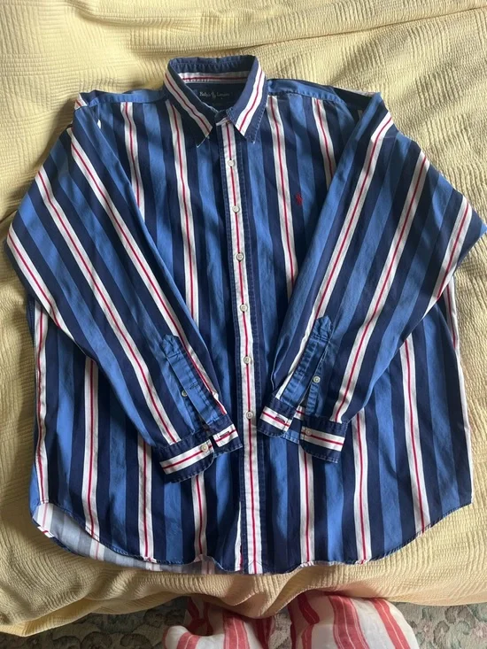 Men’s Ralph Lauren Button-Up Shirt – Classic Striped | 100% Cotton - Picture 1 of 7